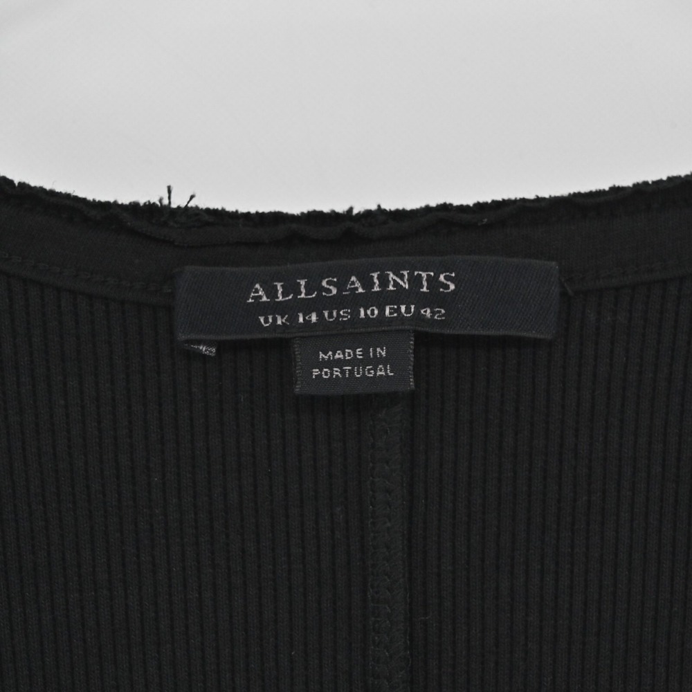 ALLSAINTS Alicia Midi Dress Size 10 Black Goth Sleeveless Ribbed Zip Front Chic‎ - Picture 6 of 11
